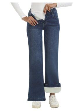 Women's Fleece Lined High Rise Bell Bottom Flare Jeans Winter